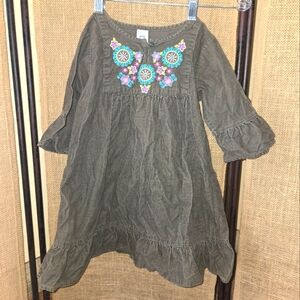 Girl's Carter's Olive Green Corduroy Embroidered Dress 4T